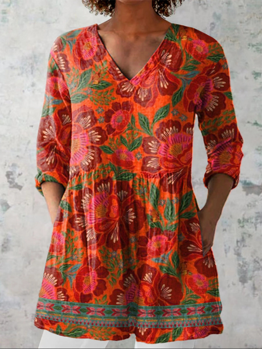 Felicity | Chemise Col V Longue Vintage