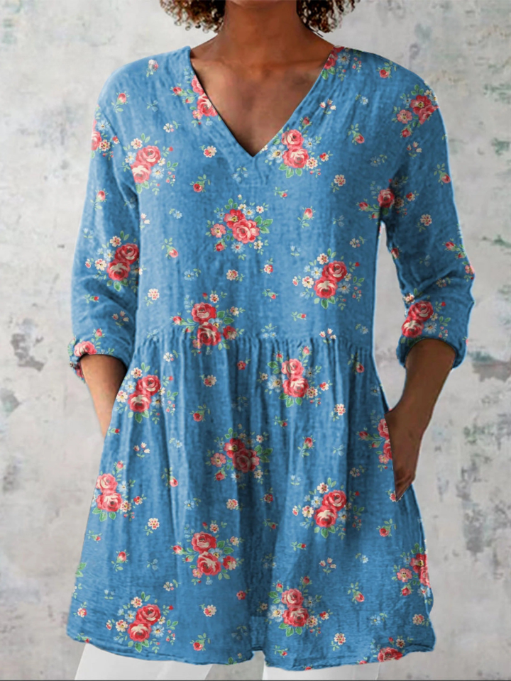 Mabel | Chemise Col V Longue Vintage