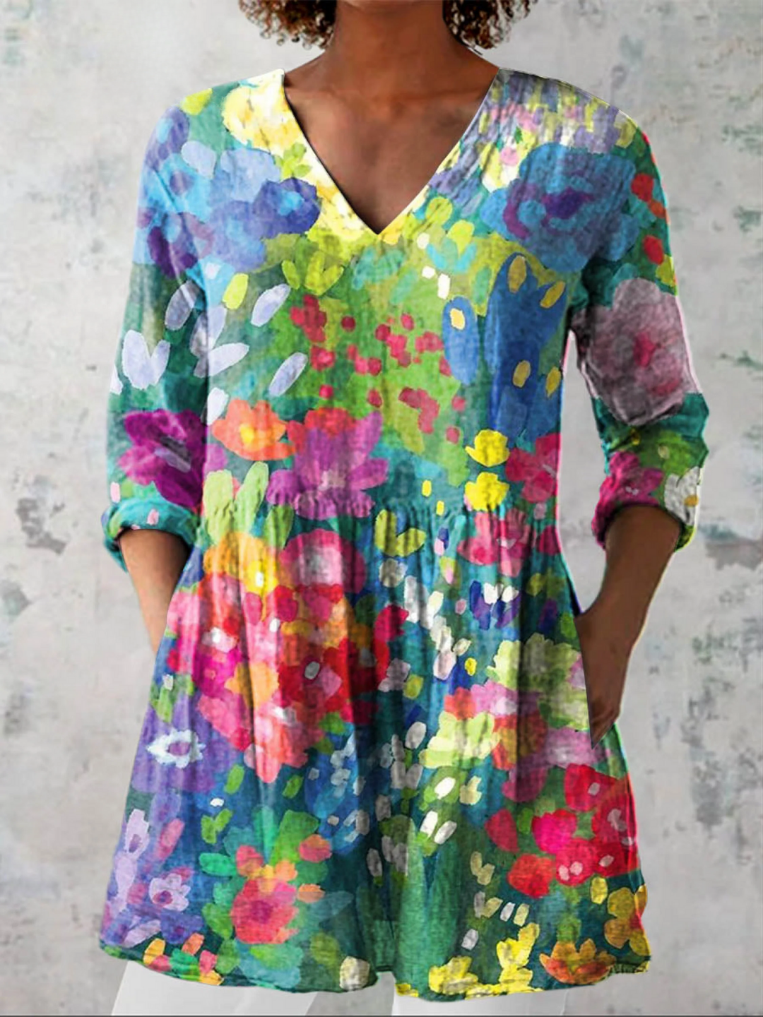 Cali | Chemise Col V Longue Vintage