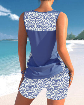 Tankinis avec motif géométrique et décolleté en V