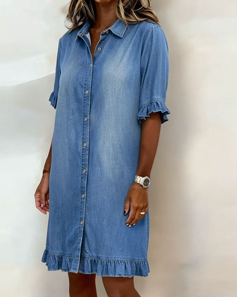 Lolaphyne | Robe en Denim Confortable avec Fronces Flatterantes